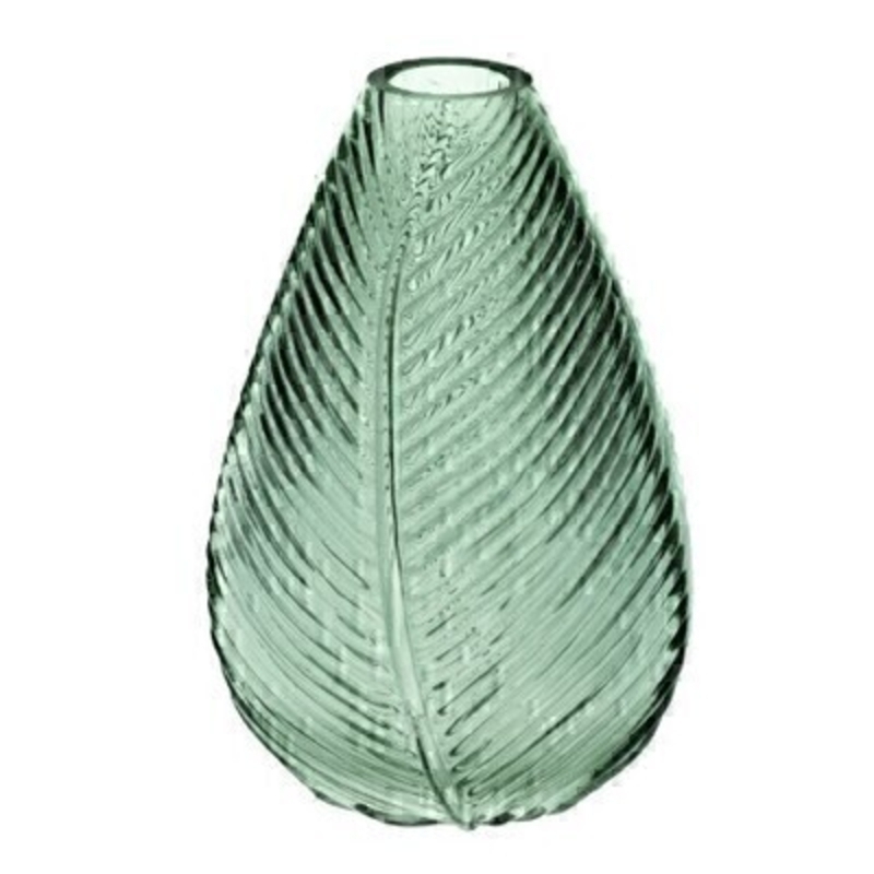 Green Leaf Impression Vase By Gisela Graham This patterned green glass vase with leaf design is made by the London based designer Gisela Graham who designs really beautiful gifts for your home and garden. It is suitable for artifical or real flowers or would loook lovely empty to show off its design. Would make an ideal gift.